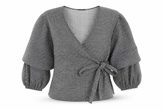 River Island Womens Black Check Polyester Wrap Blouse Size 10 V-Neck