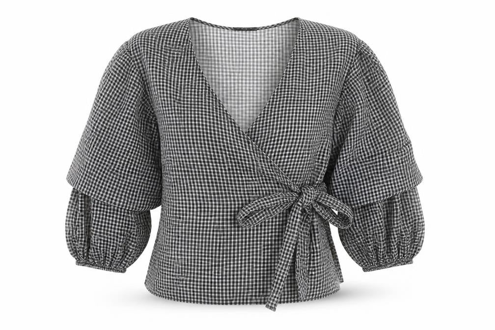 River Island Womens Black Check Polyester Wrap Blouse Size 10 V-Neck