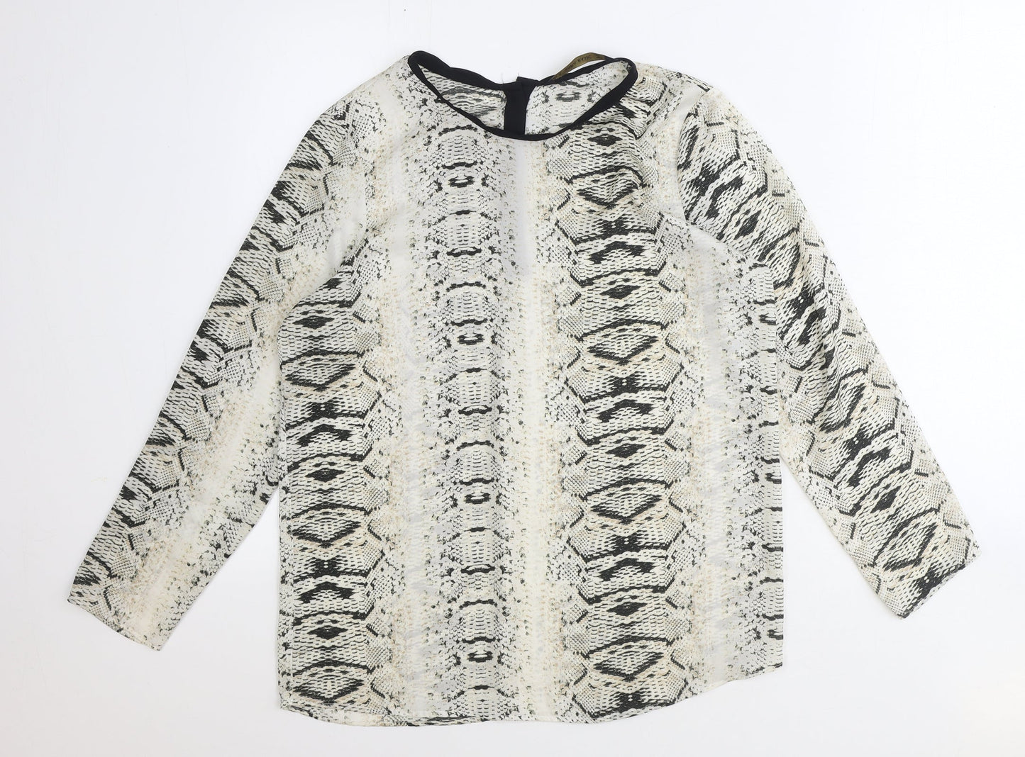 Zara Womens Ivory Animal Print Polyester Basic T-Shirt Size M Round Neck - Snake Print