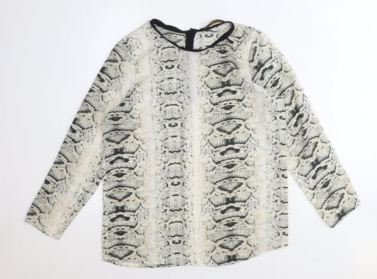 Zara Womens Ivory Animal Print Polyester Basic T-Shirt Size M Round Neck - Snake Print