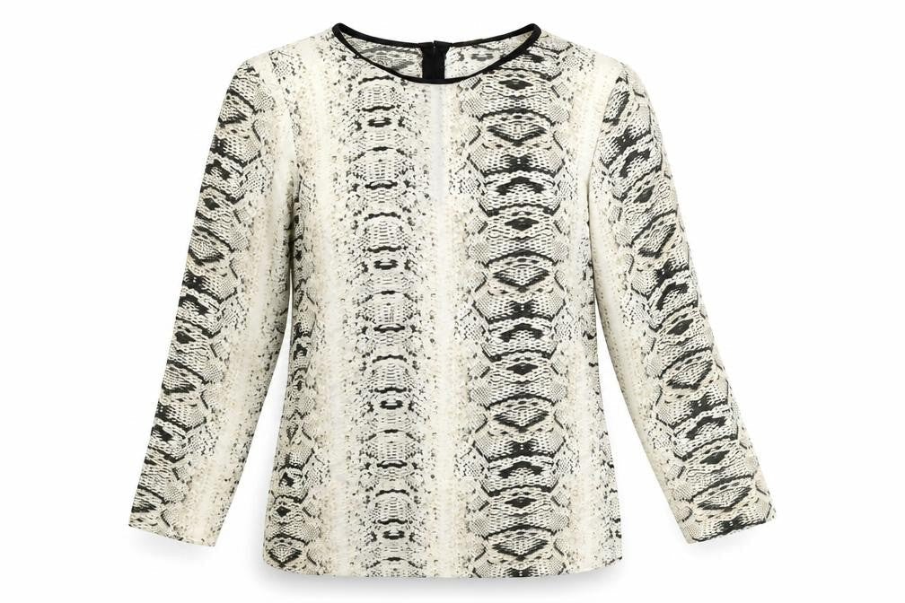 Zara Womens Ivory Animal Print Polyester Basic T-Shirt Size M Round Neck - Snake Print