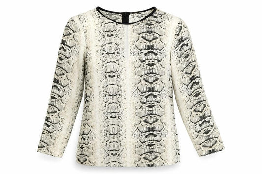 Zara Womens Ivory Animal Print Polyester Basic T-Shirt Size M Round Neck - Snake Print