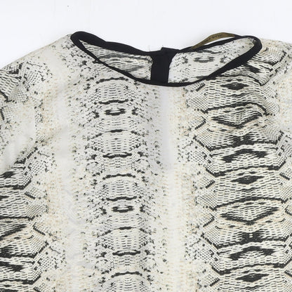 Zara Womens Ivory Animal Print Polyester Basic T-Shirt Size M Round Neck - Snake Print