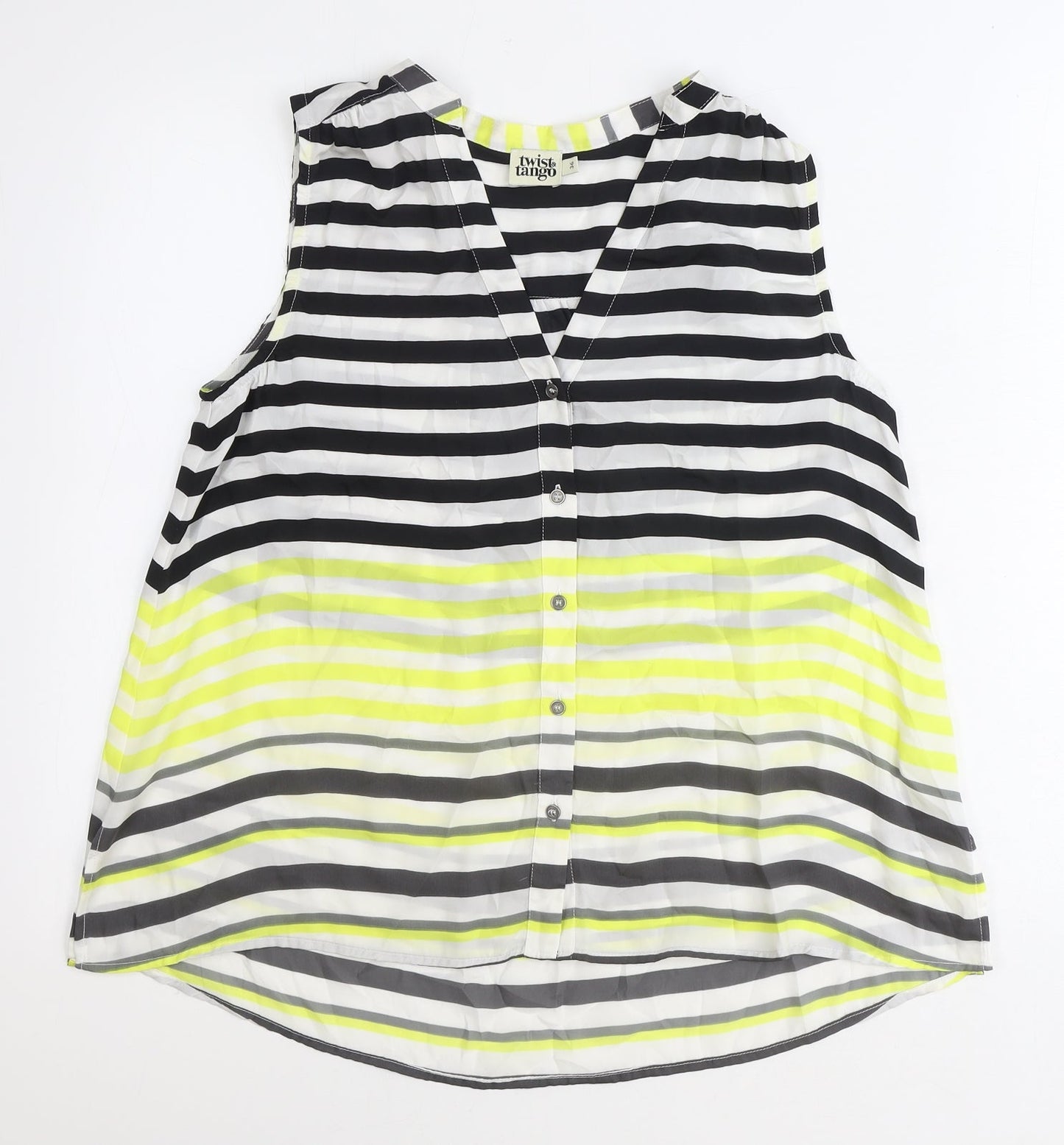 Twist & Tango Womens Blue Striped Polyester Basic Button-Up Size 8 V-Neck