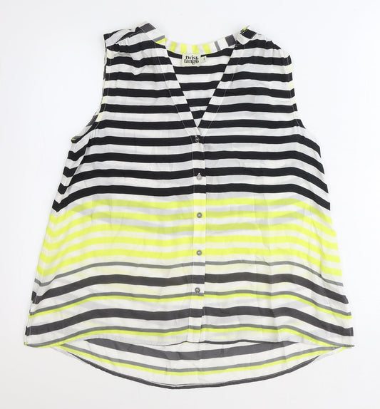 Twist & Tango Womens Blue Striped Polyester Basic Button-Up Size 8 V-Neck