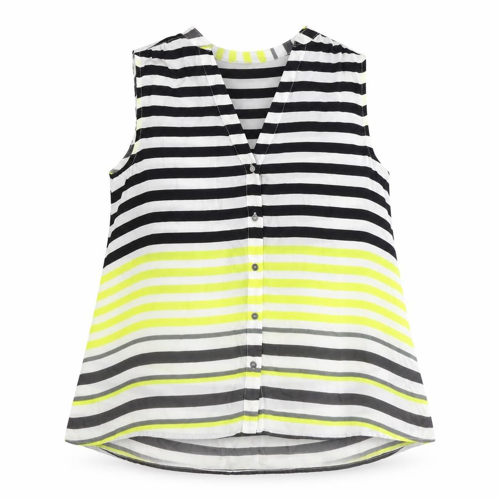 Twist & Tango Womens Blue Striped Polyester Basic Button-Up Size 8 V-Neck