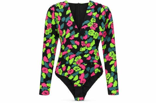 Zara Womens Multicoloured Geometric Polyester Bodysuit One-Piece Size S Snap