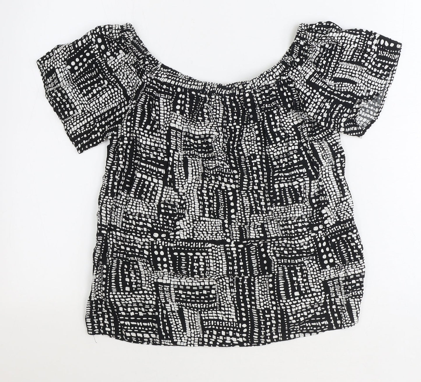 Papaya Womens Black Geometric Viscose Basic Blouse Size 12 Boat Neck