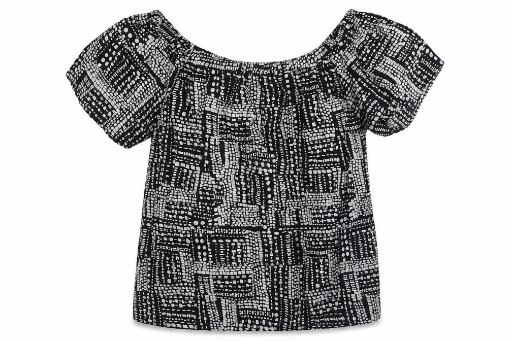 Papaya Womens Black Geometric Viscose Basic Blouse Size 12 Boat Neck