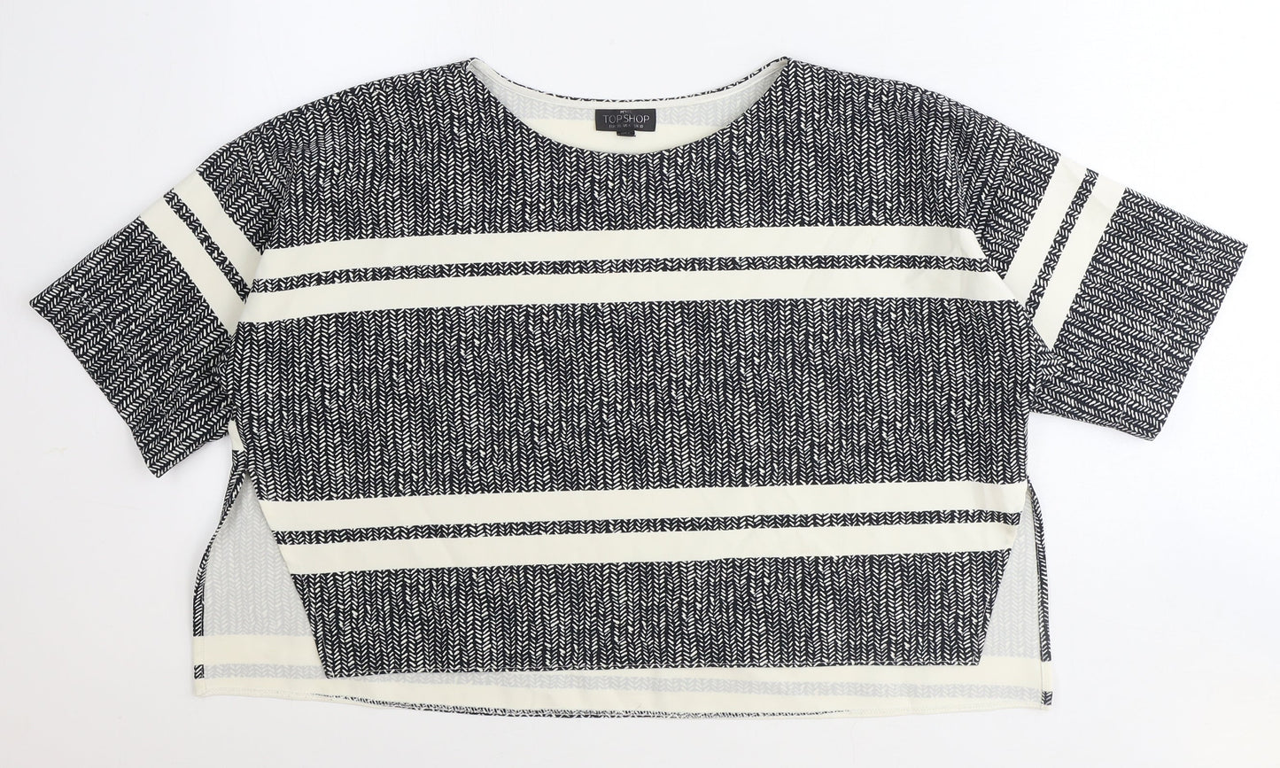 Topshop Womens Black Geometric Polyester Cropped T-Shirt Size 10 Round Neck