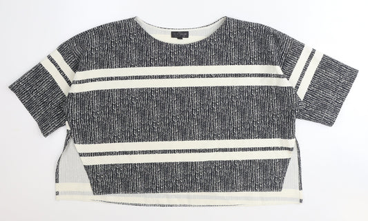 Topshop Womens Black Geometric Polyester Cropped T-Shirt Size 10 Round Neck