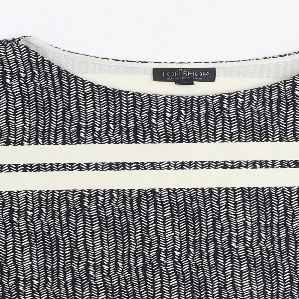 Topshop Womens Black Geometric Polyester Cropped T-Shirt Size 10 Round Neck