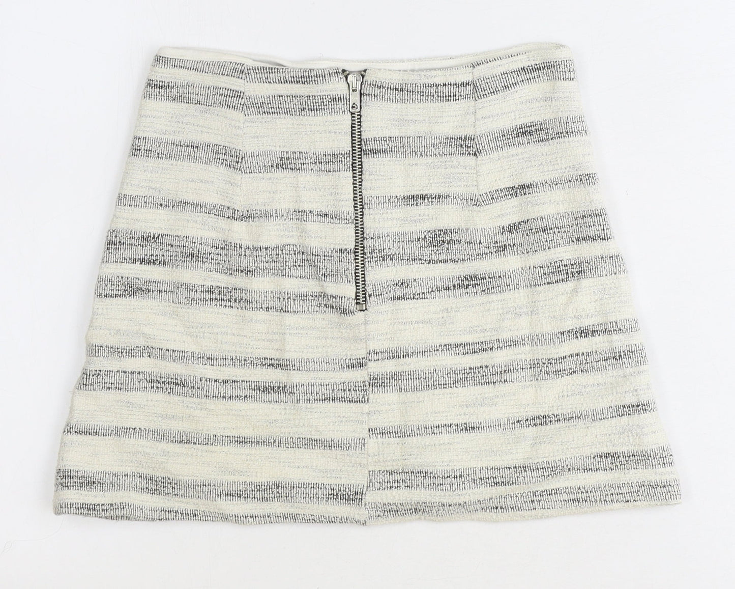 Topshop Womens Ivory Striped Cotton Mini Skirt Size 6 Zip