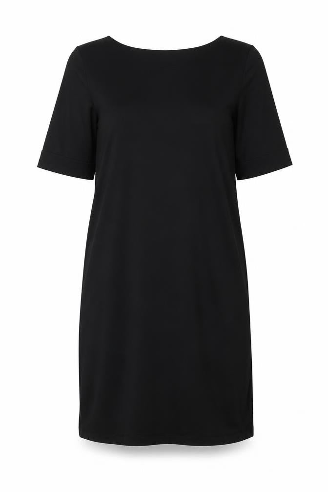 Chico's Womens Black Polyester T-Shirt Dress One Size Boat Neck Pullover - 41 Inch Waist