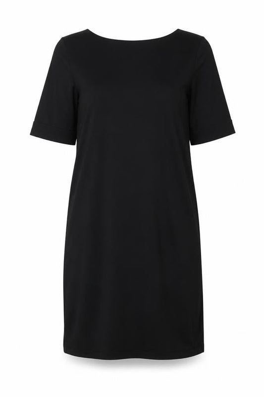 Chico's Womens Black Polyester T-Shirt Dress One Size Boat Neck Pullover - 41 Inch Waist