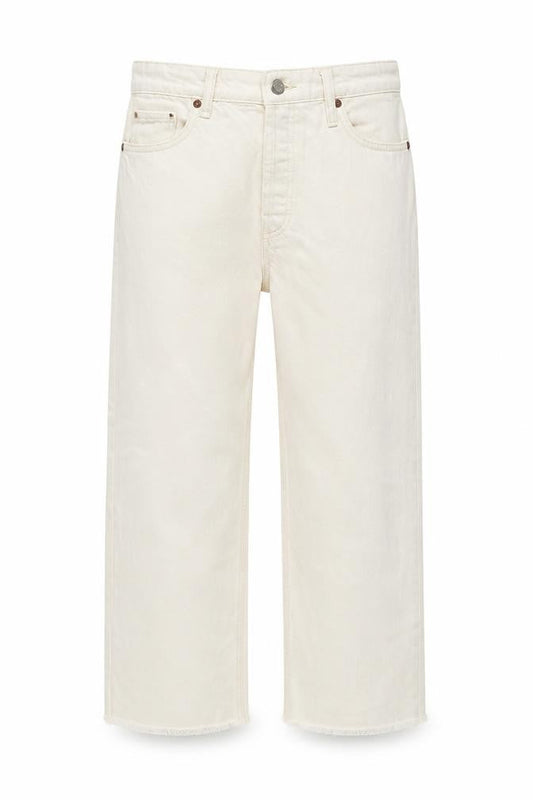 Zara Womens White Cotton Straight Jeans Size 8 Regular Button - Distressed Hems