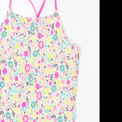 Tu Girls Multicoloured Floral Polyamide Bodysuit One-Piece Size 14 Years Pullover - Swimsuit