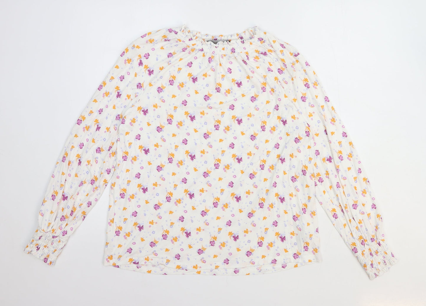 Marks and Spencer Womens White Floral Viscose Basic Blouse Size 14 Round Neck
