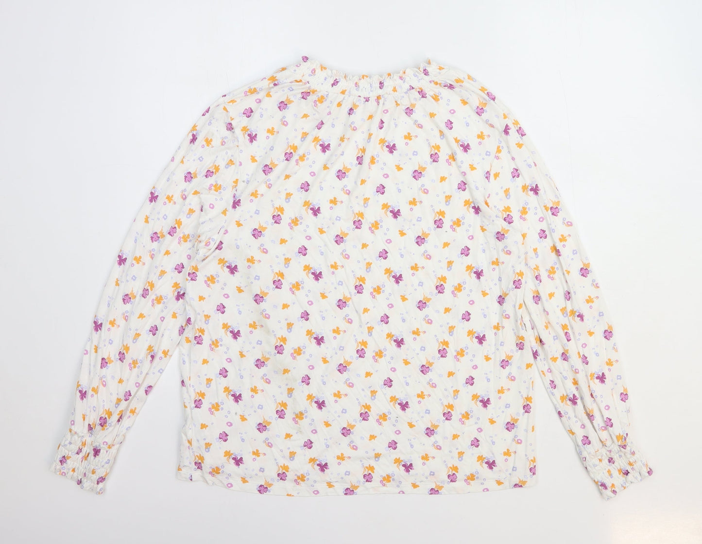 Marks and Spencer Womens White Floral Viscose Basic Blouse Size 14 Round Neck