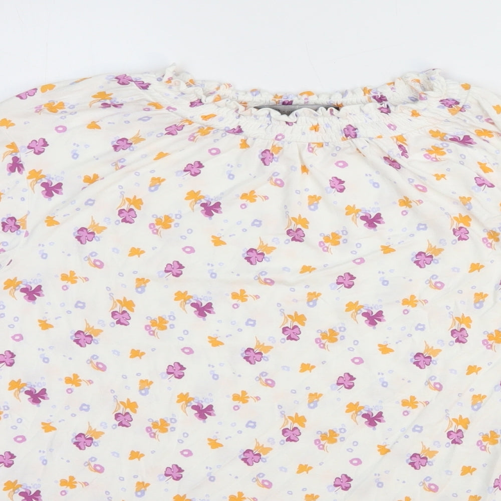 Marks and Spencer Womens White Floral Viscose Basic Blouse Size 14 Round Neck