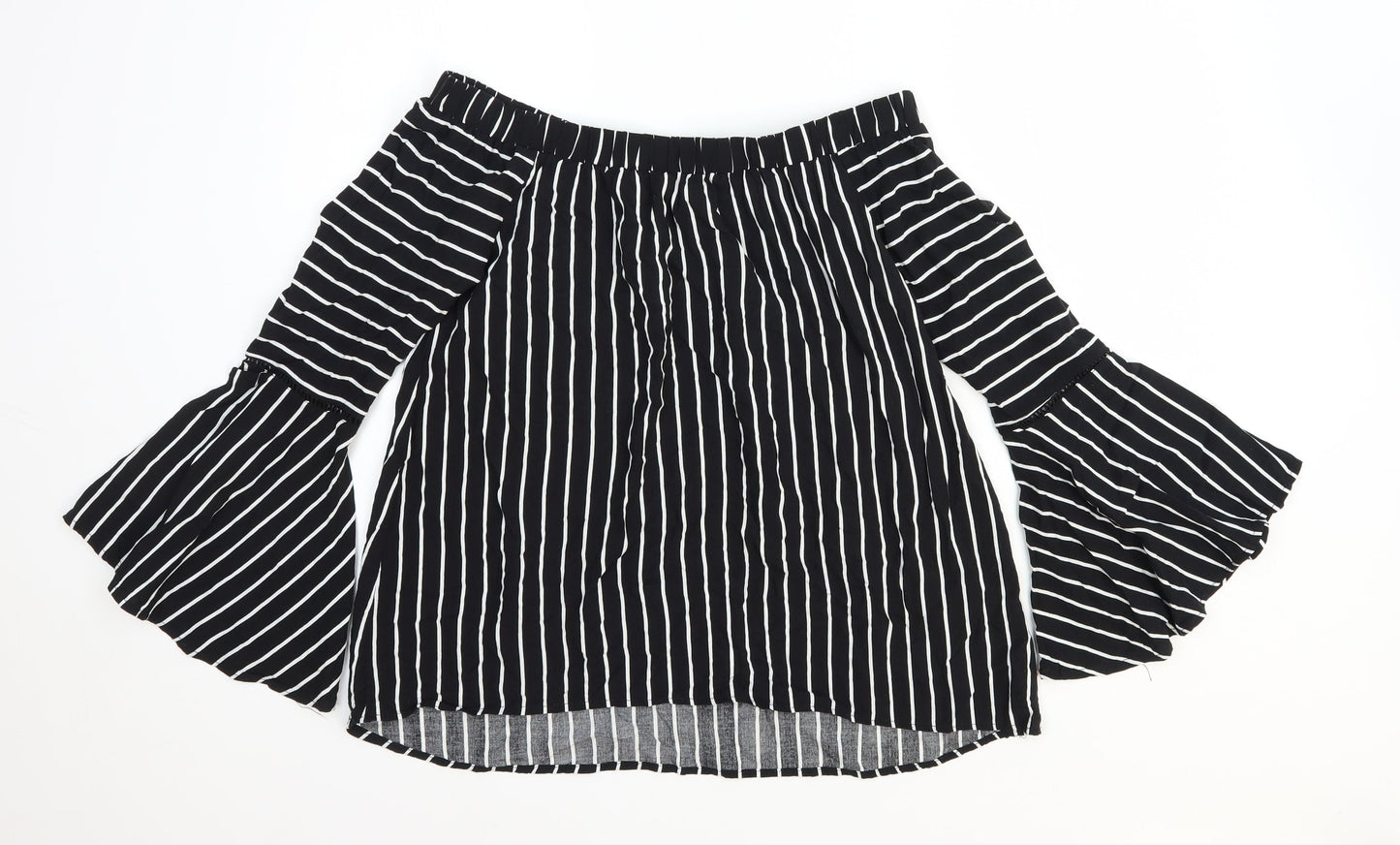 Apricot Womens Black Striped Viscose Basic Blouse Size 8 Boat Neck