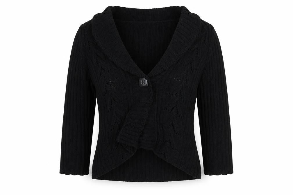 M&Co Womens Black V-Neck Acrylic Cardigan Jumper Size L