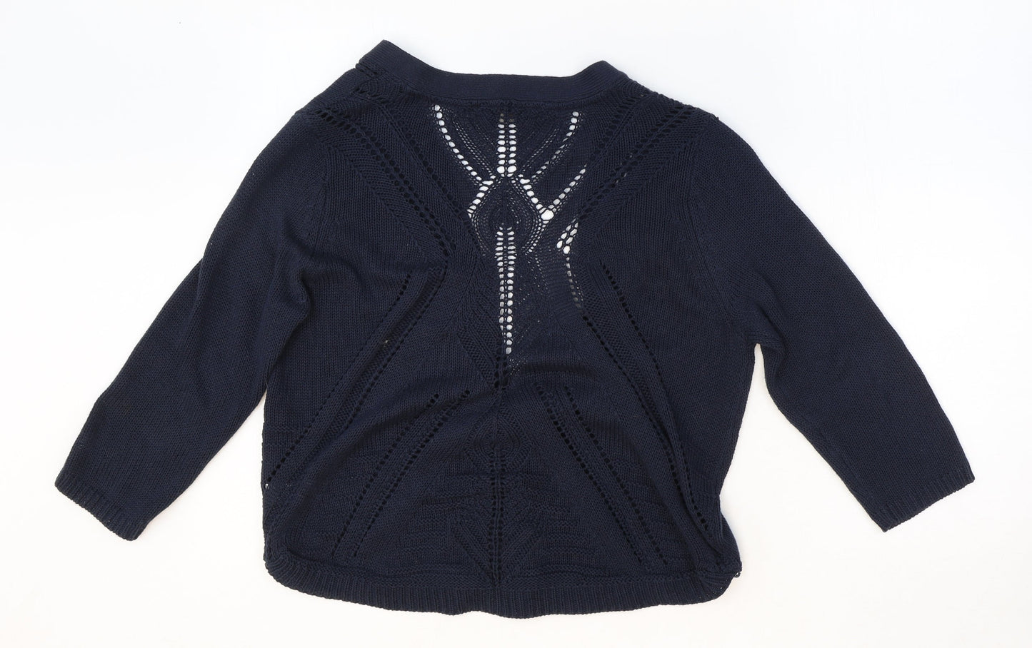 BHS Womens Blue V-Neck Cotton Cardigan Jumper Size 14