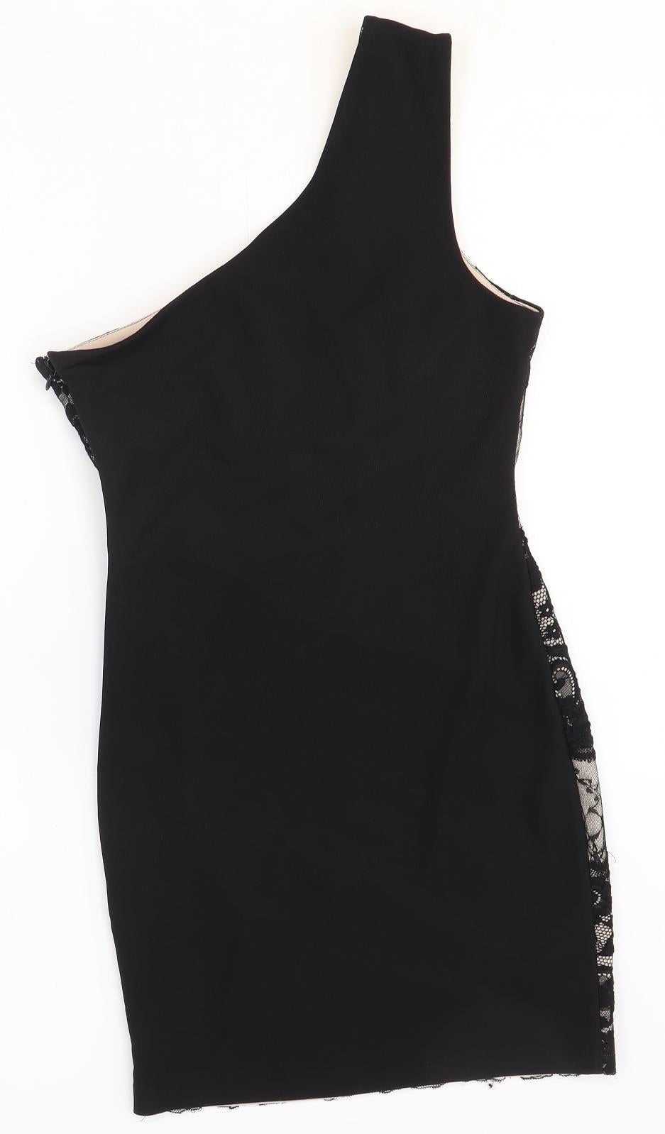 Lipsy Womens Black Geometric Polyester Fit & Flare Size 8 Round Neck Zip