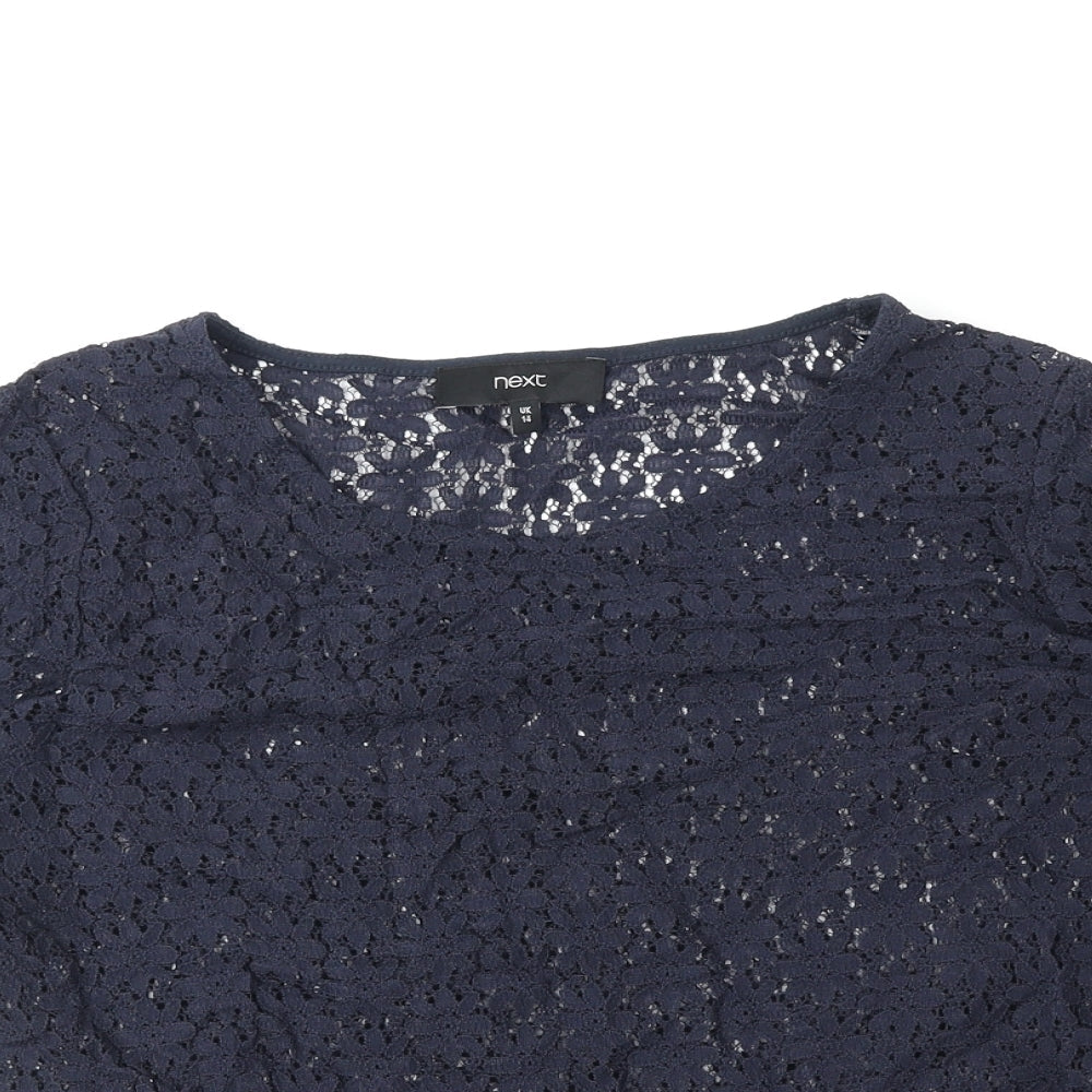 NEXT Womens Blue Floral Nylon Basic T-Shirt Size 14 Round Neck