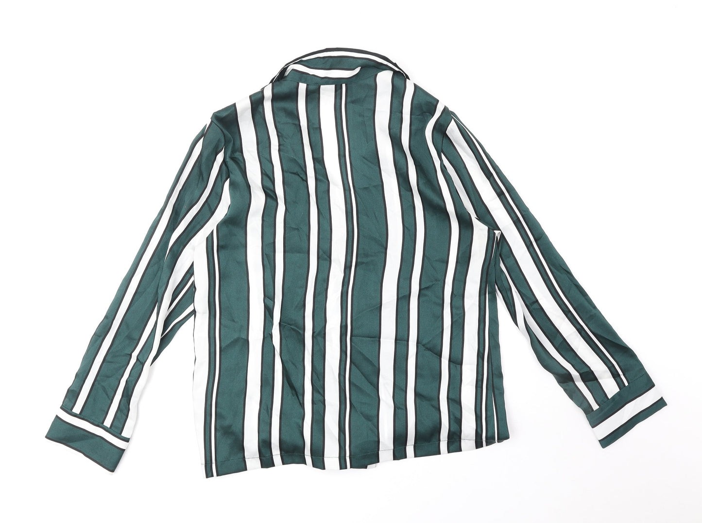 Topshop Womens Green Striped Polyester Basic Button-Up Size 8 V-Neck