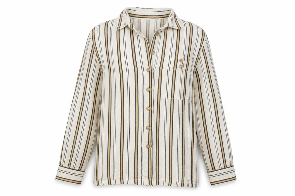 Topshop Womens Beige Striped Cotton Basic Button-Up Size 6 V-Neck