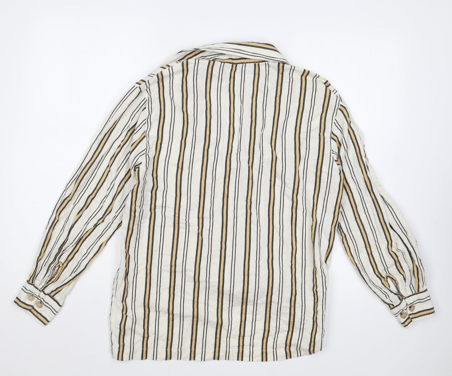 Topshop Womens Beige Striped Cotton Basic Button-Up Size 6 V-Neck