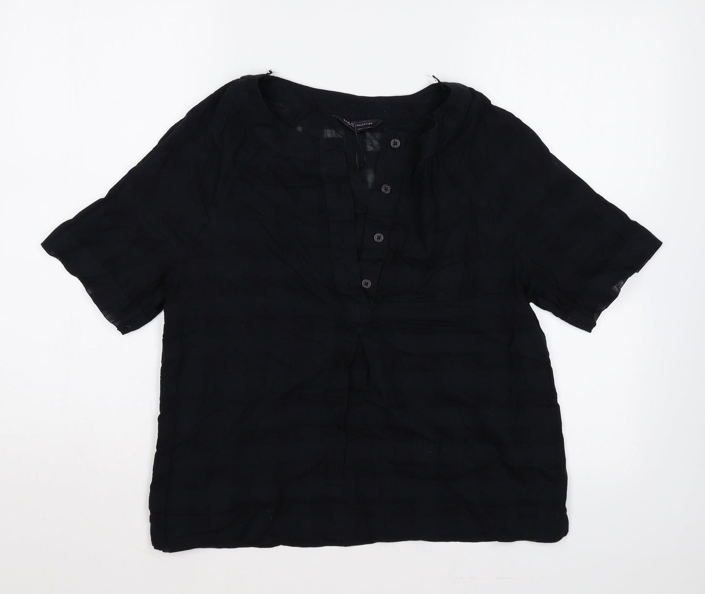 Marks and Spencer Womens Black Cotton Basic Blouse Size 6 V-Neck