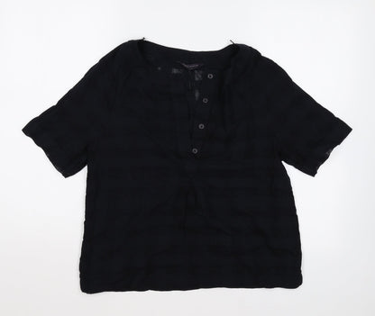 Marks & Spencer Womens Black Cotton Basic Blouse Size 6 V-Neck