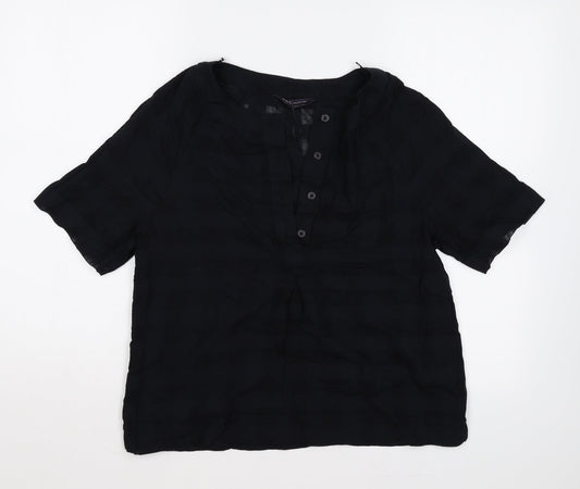 Marks and Spencer Womens Black Cotton Basic Blouse Size 6 V-Neck