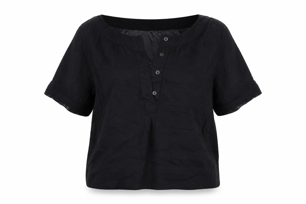 Marks & Spencer Womens Black Cotton Basic Blouse Size 6 V-Neck