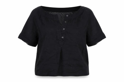 Marks & Spencer Womens Black Cotton Basic Blouse Size 6 V-Neck