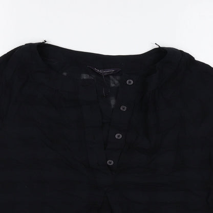 Marks & Spencer Womens Black Cotton Basic Blouse Size 6 V-Neck