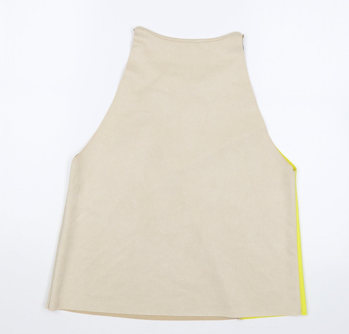 Zara Womens Beige Geometric Polyester Basic Tank Size M Round Neck