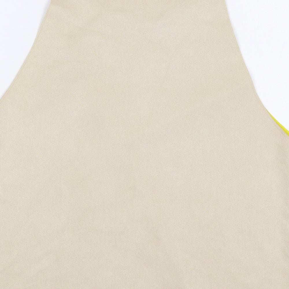 Zara Womens Beige Geometric Polyester Basic Tank Size M Round Neck