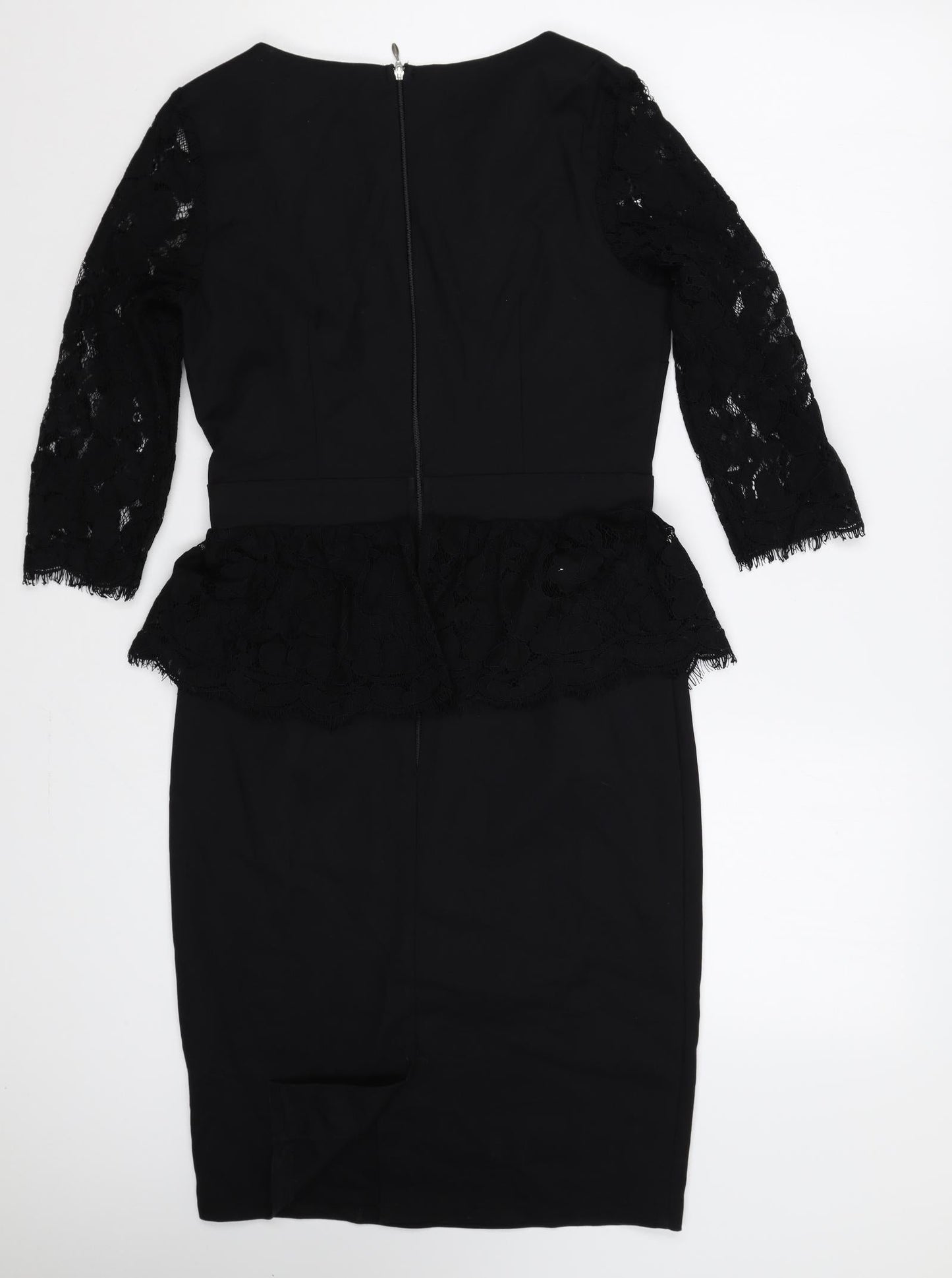 Paper Dolls Womens Black Cotton Shift Size 10 Round Neck Zip - Lace Detail