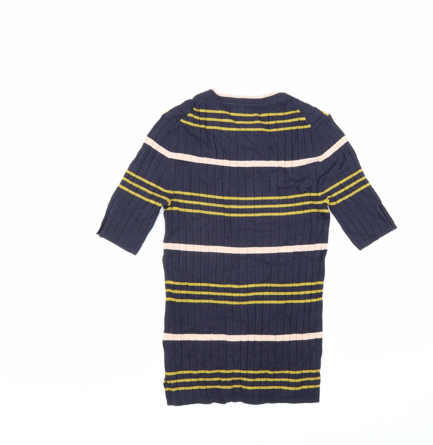 M&S Collection Womens Blue Striped Viscose Basic T-Shirt Size 6 Round Neck
