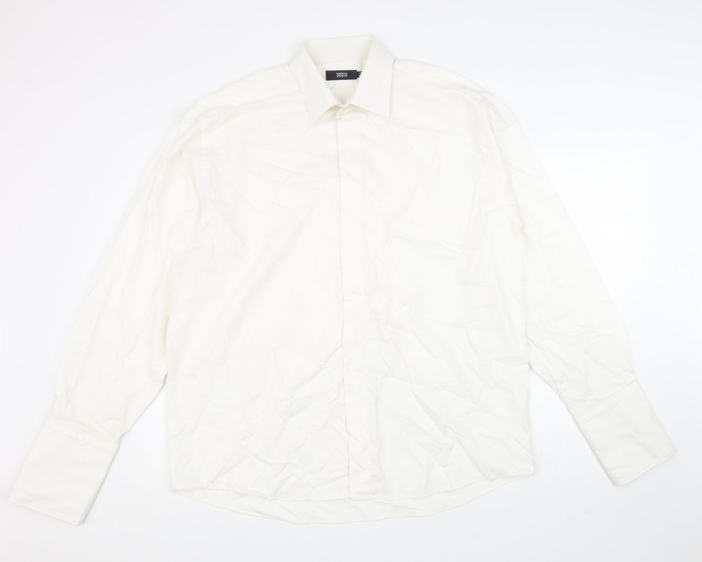 Marks and Spencer Mens White 100% Cotton Dress Shirt Size 16.5 Collared Button