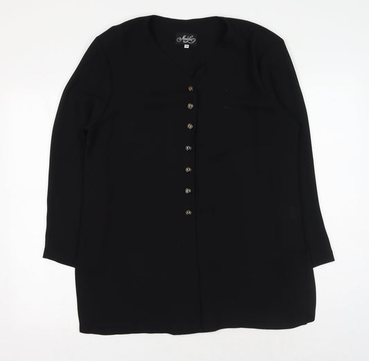 Mona Lisa Womens Black Polyester Basic Button-Up Size 14 V-Neck