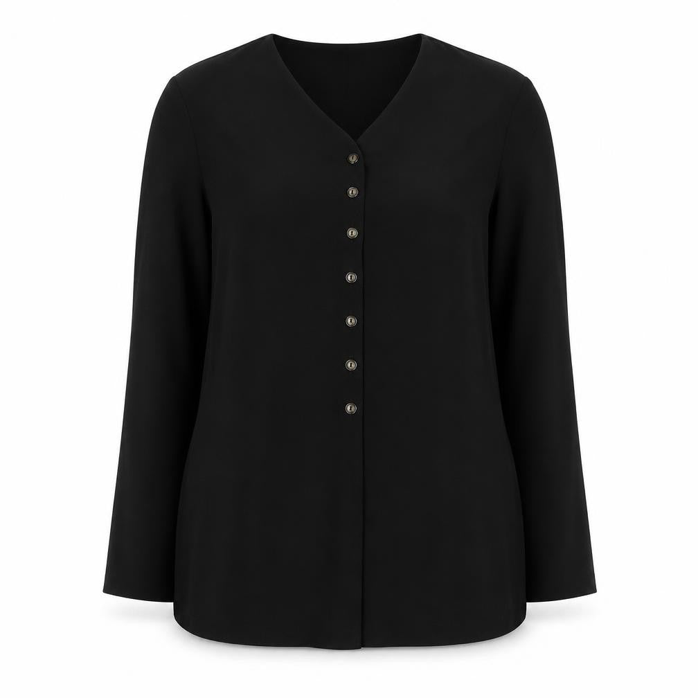 Mona Lisa Womens Black Polyester Basic Button-Up Size 14 V-Neck