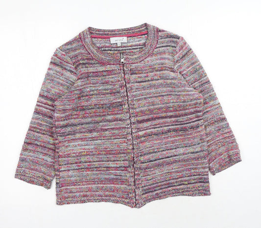 Marks and Spencer Womens Pink Scoop Neck Striped Acrylic Full Zip Jumper Size 12