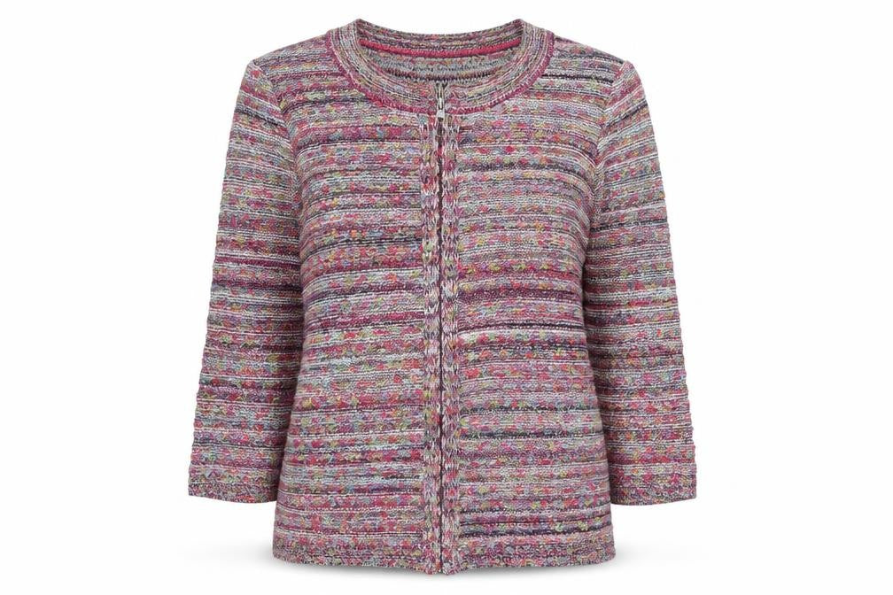 Marks & Spencer Womens Pink Scoop Neck Striped Acrylic Full Zip Jumper Size 12