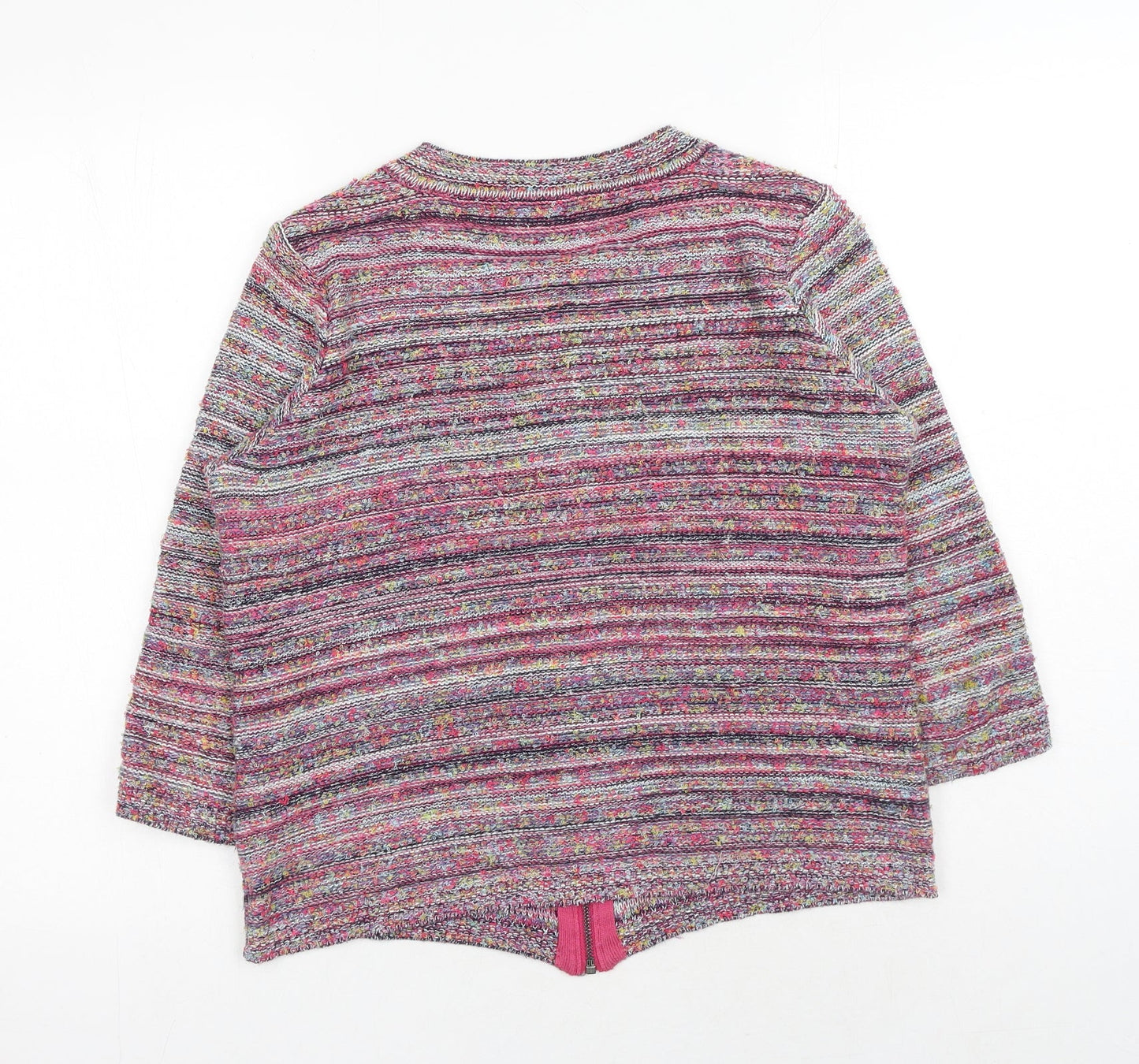 Marks and Spencer Womens Pink Scoop Neck Striped Acrylic Full Zip Jumper Size 12
