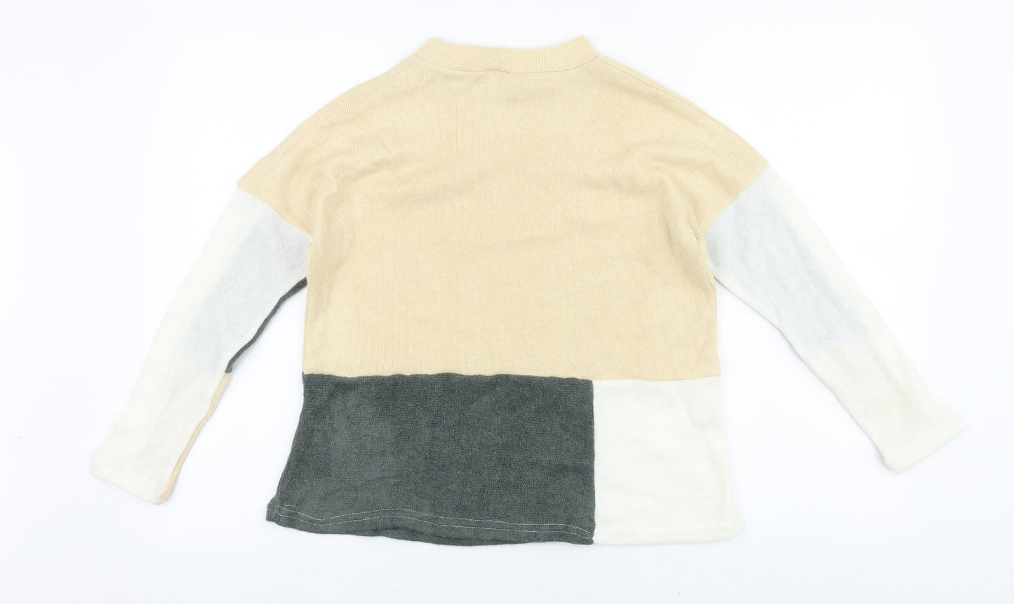 Preworn Womens Beige Boat Neck Polyester Pullover Jumper Size S - Colourblock