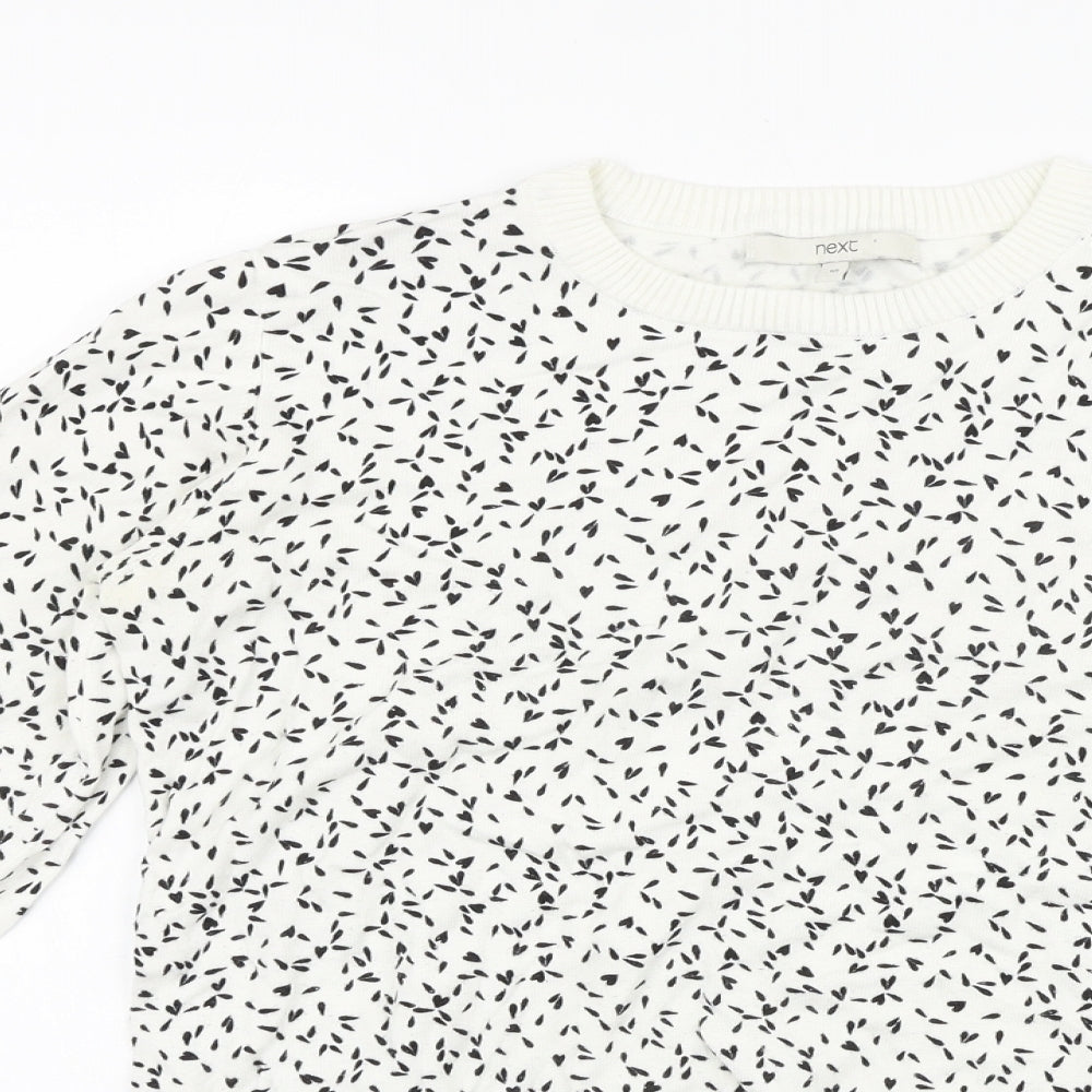 NEXT Womens White Scoop Neck Geometric Polyester Pullover Jumper Size 10